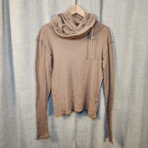 We The Free Cowl Neck Long Sleeve Top Women's M Tan Cotton Distressed Cinch Neck